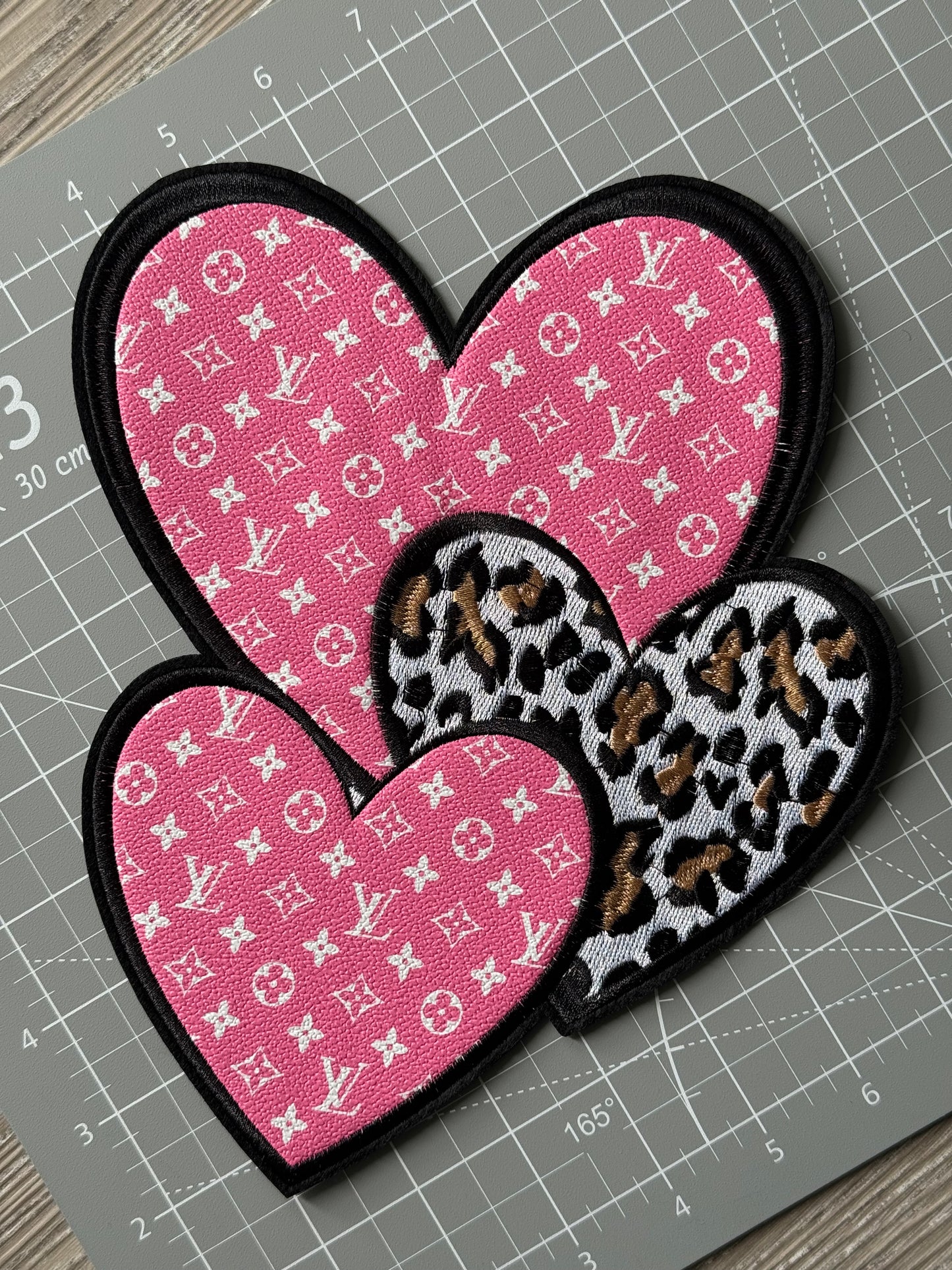 Pink Leather LV Heart Iron-on Patch 10inch