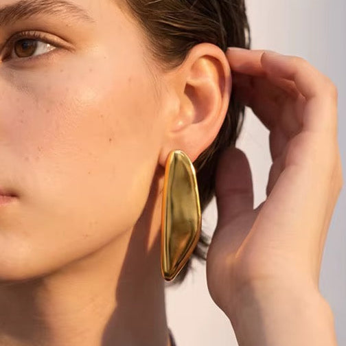 18K Gold Plated Waterproof Fluid Leaf Drop Stainless Steel Irregular Geo statement Earrings