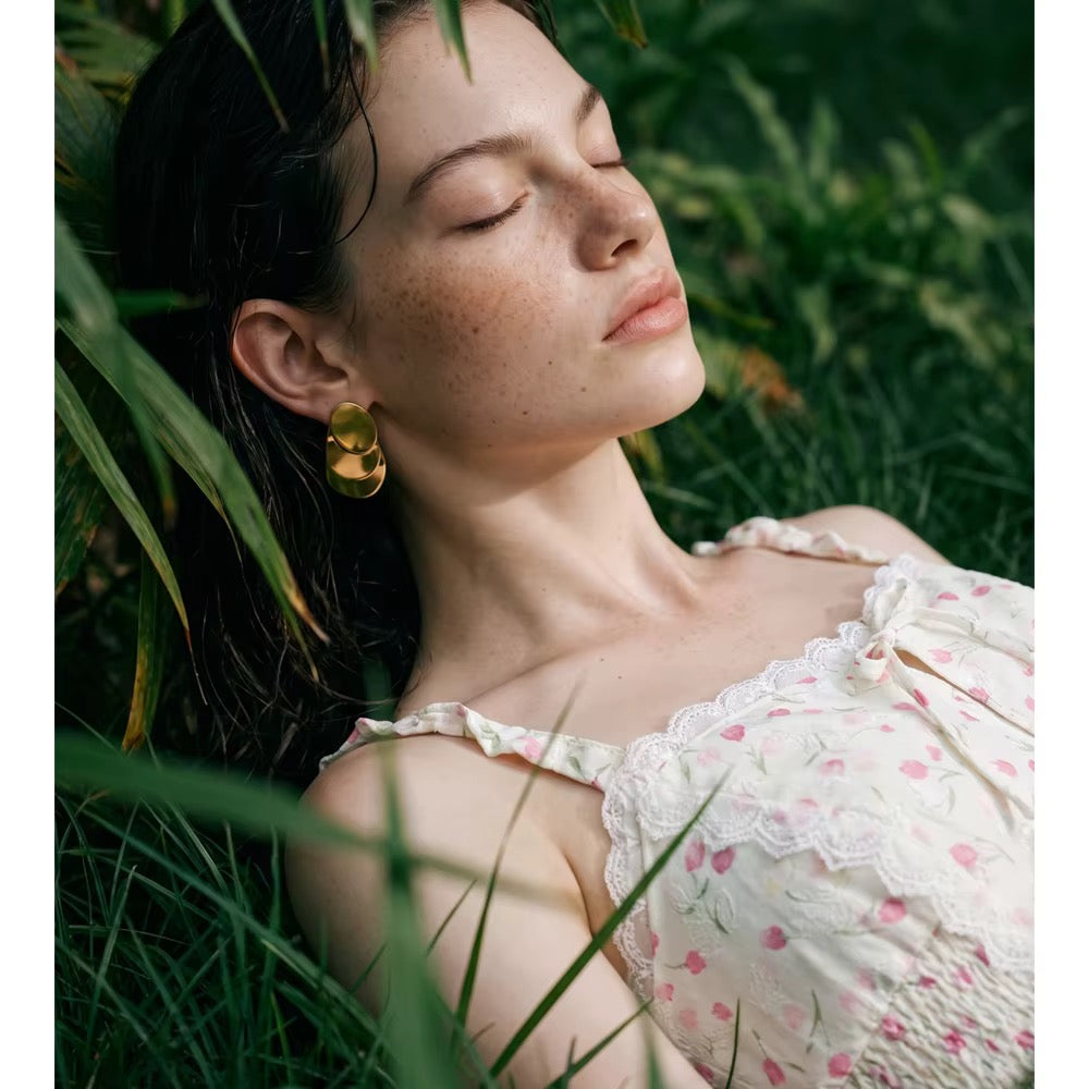 Geometric layered Disc Drop Stainless PVD Gold plated Earrings