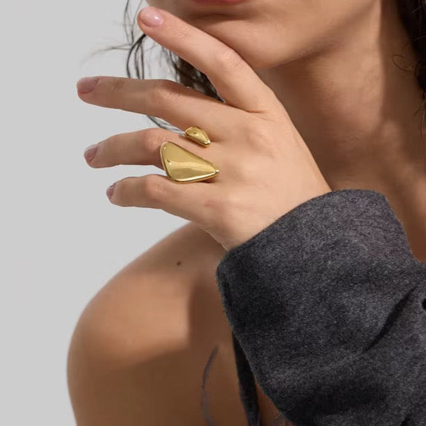 18K Gold Plated Geometric Waterproof Adjustable Stainless Steel Ring