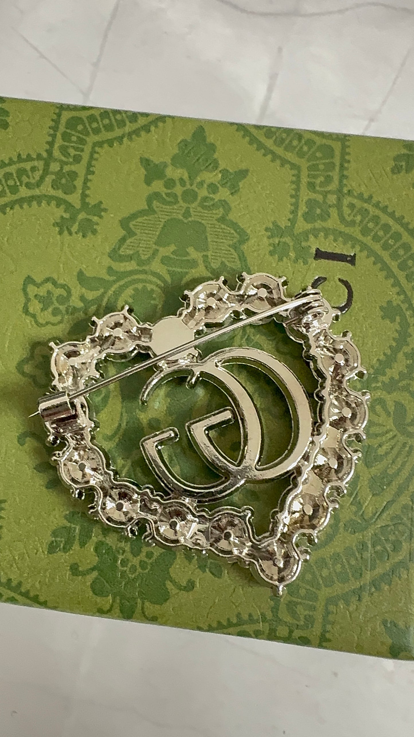 Crystal Heart G.G Brooch Pin