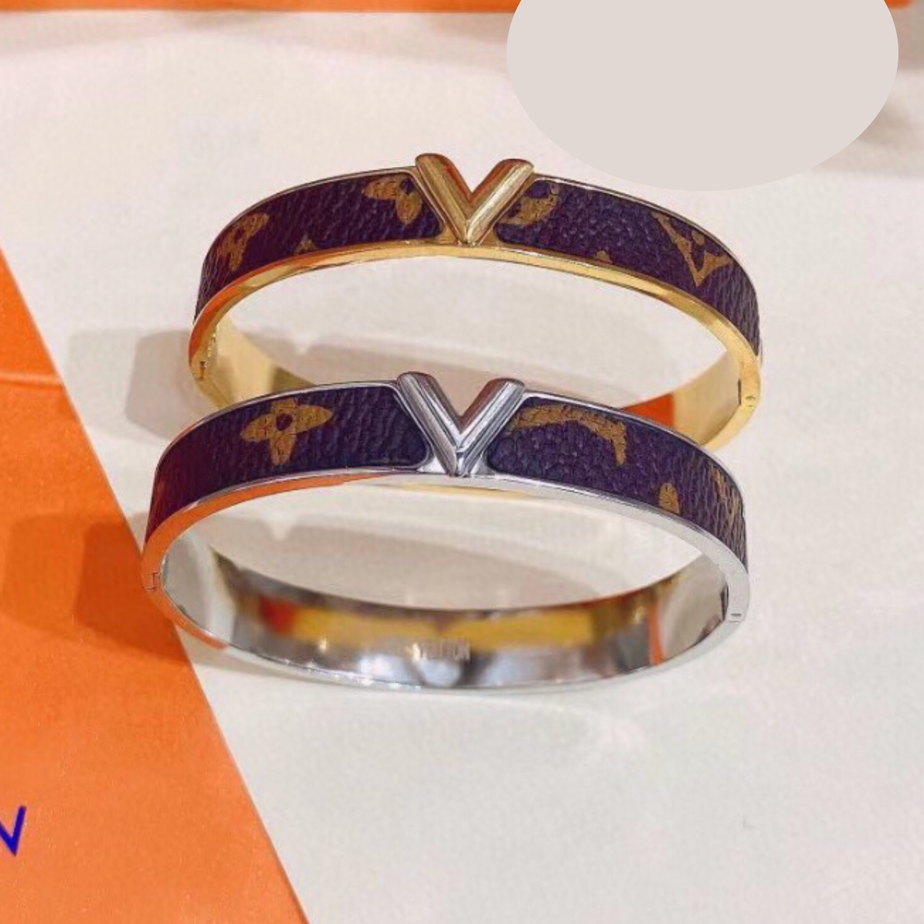 Gold L.V titanium steel monogram bracelet