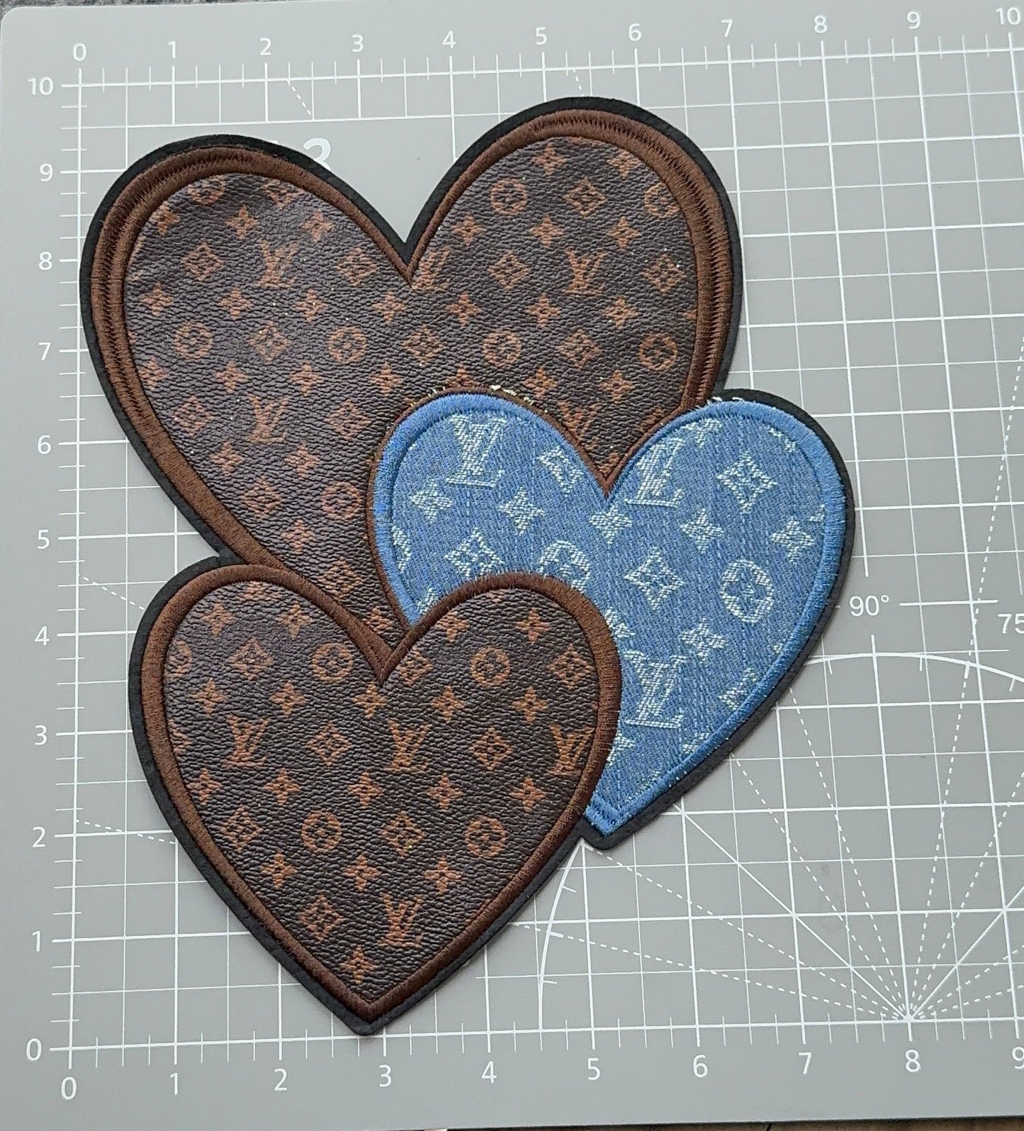 XL Leather and denim Heart LV patch