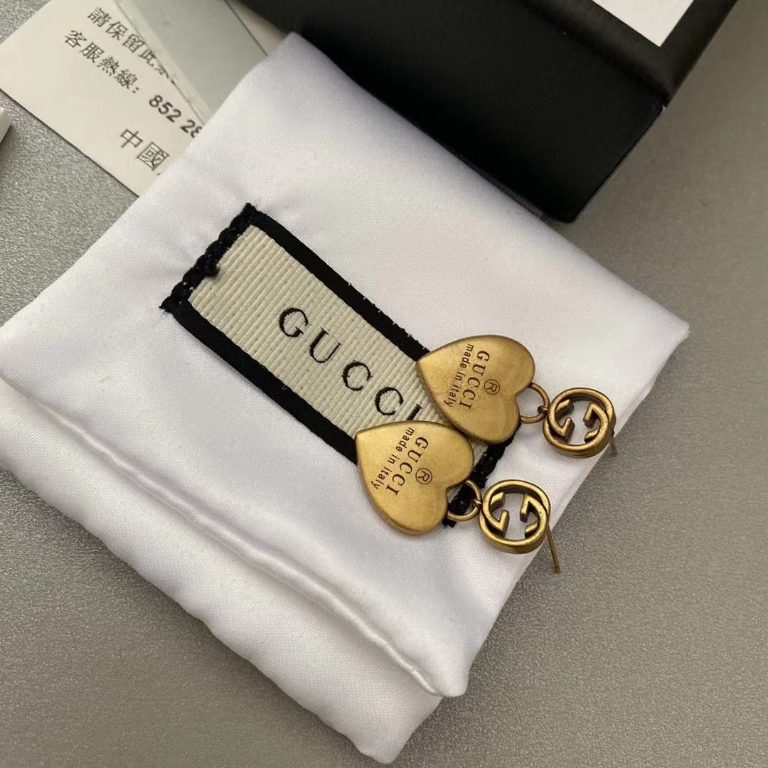 High-End Steel G.G Antique Heart Earrings