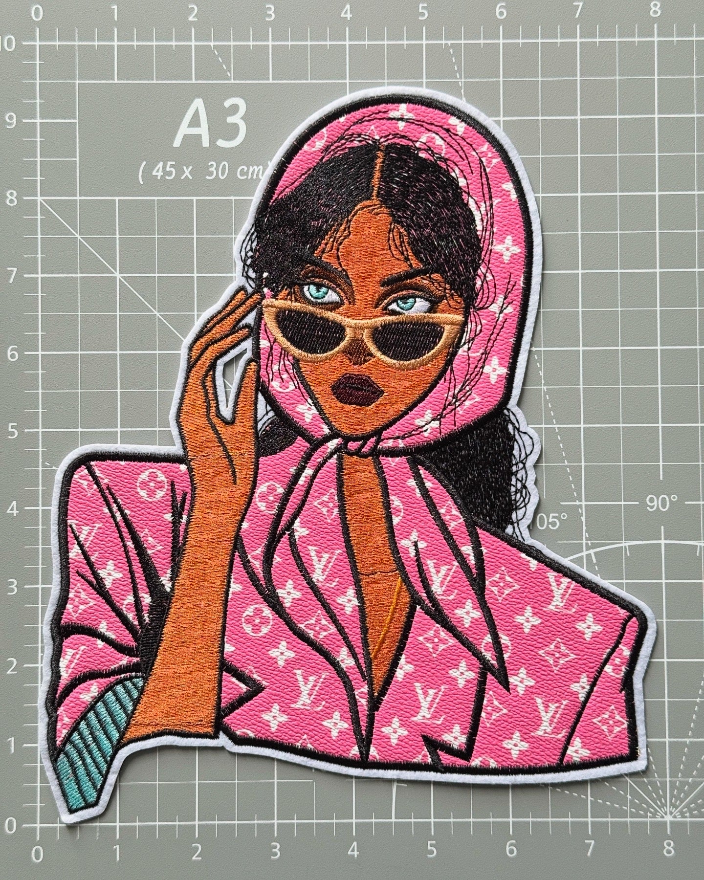 Pink Leather LV Lady Iron-on Patch 10inch