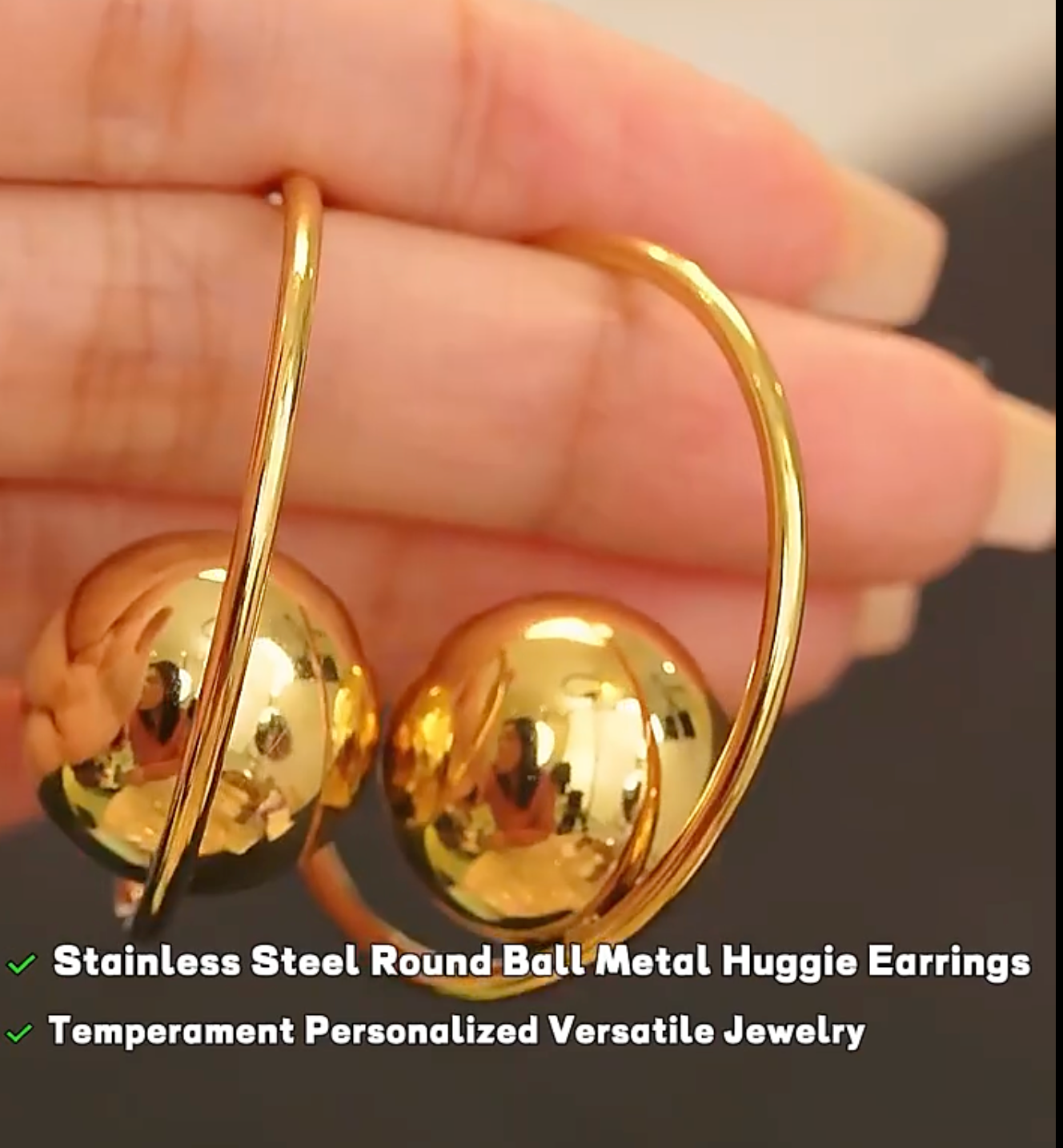 Round Ball Metal Huggie Earrings Gold Silver 18K Real Gold Plated