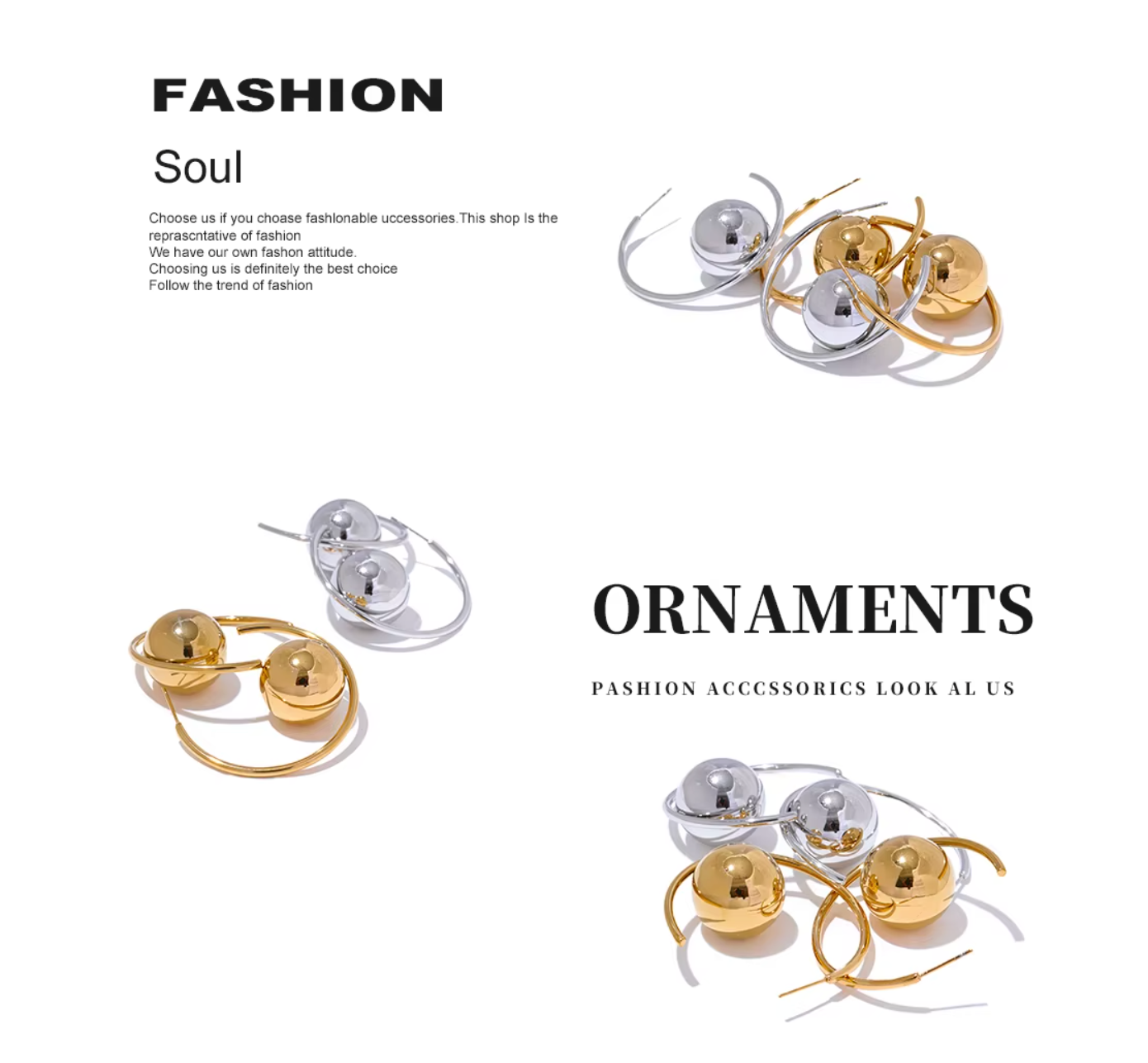 Round Ball Metal Huggie Earrings Gold Silver 18K Real Gold Plated