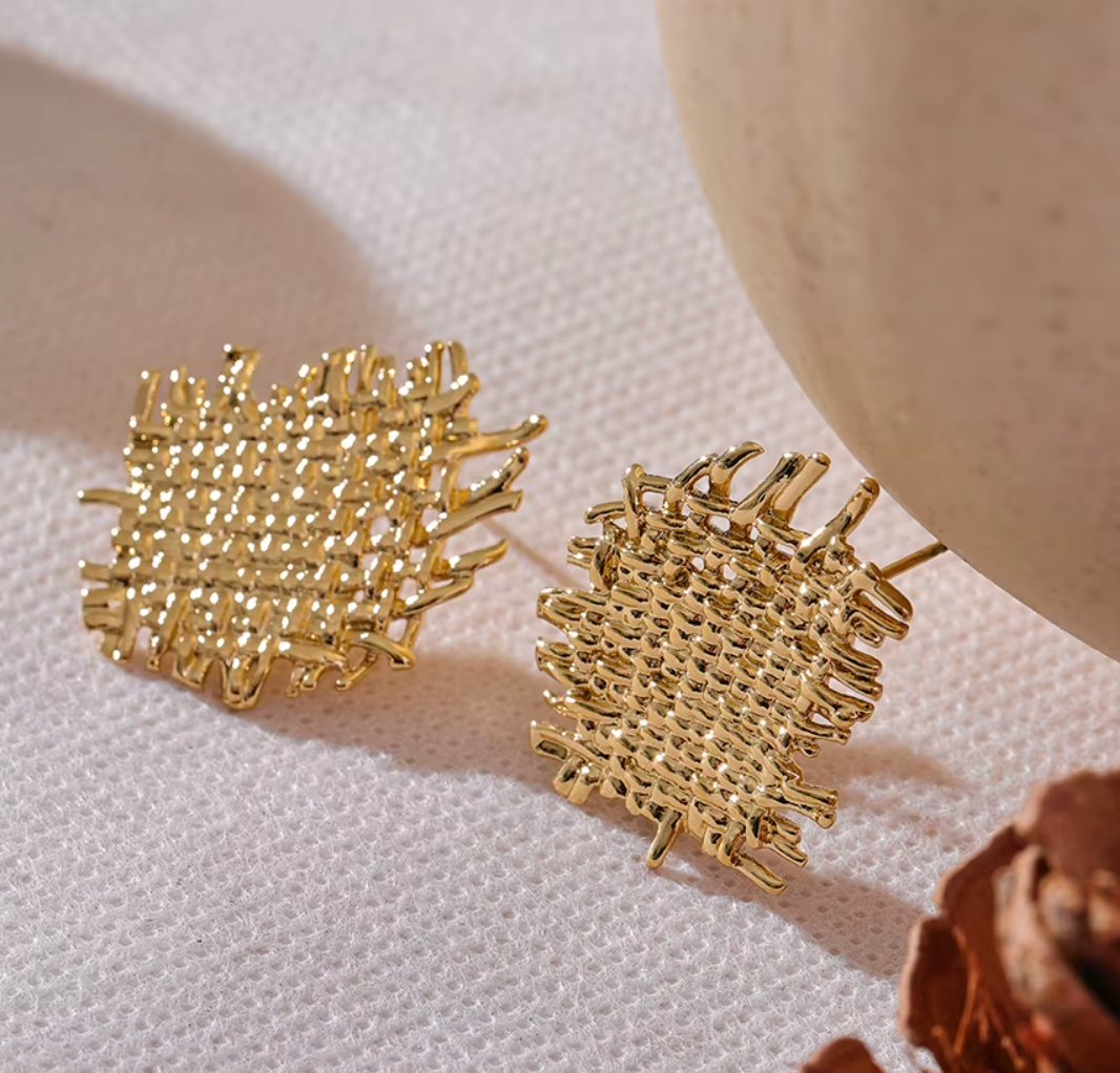 Unique Metal Geometric Statement Unusual 18K Gold Plated