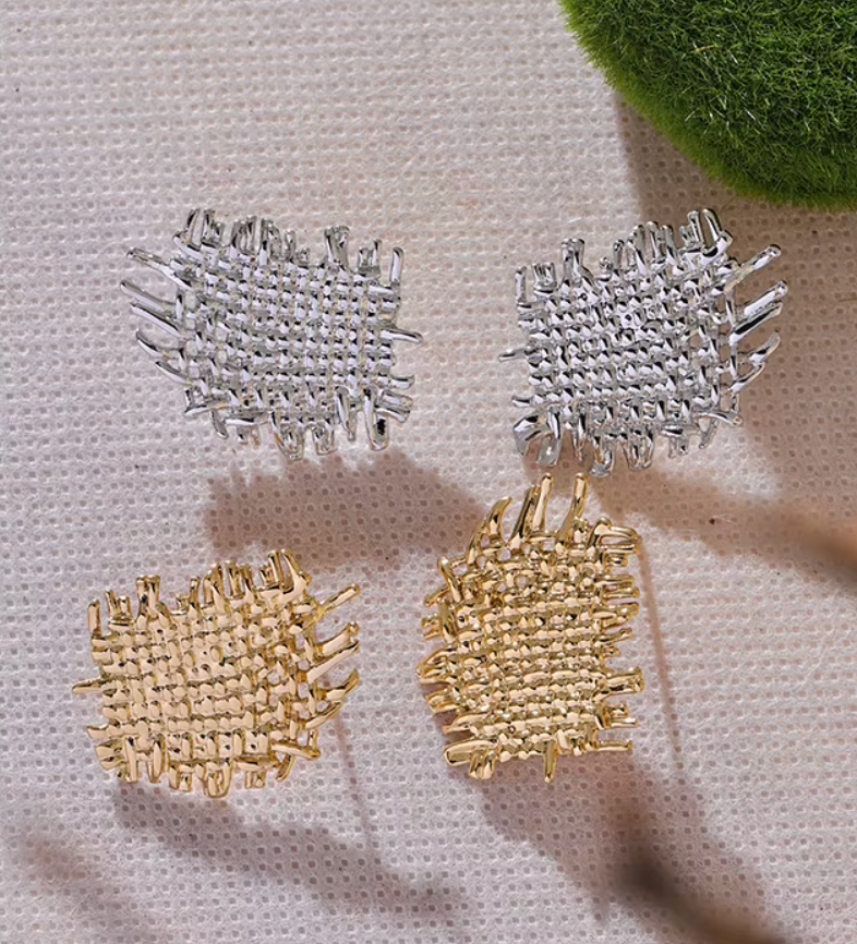 Unique Metal Geometric Statement Unusual 18K Gold Plated