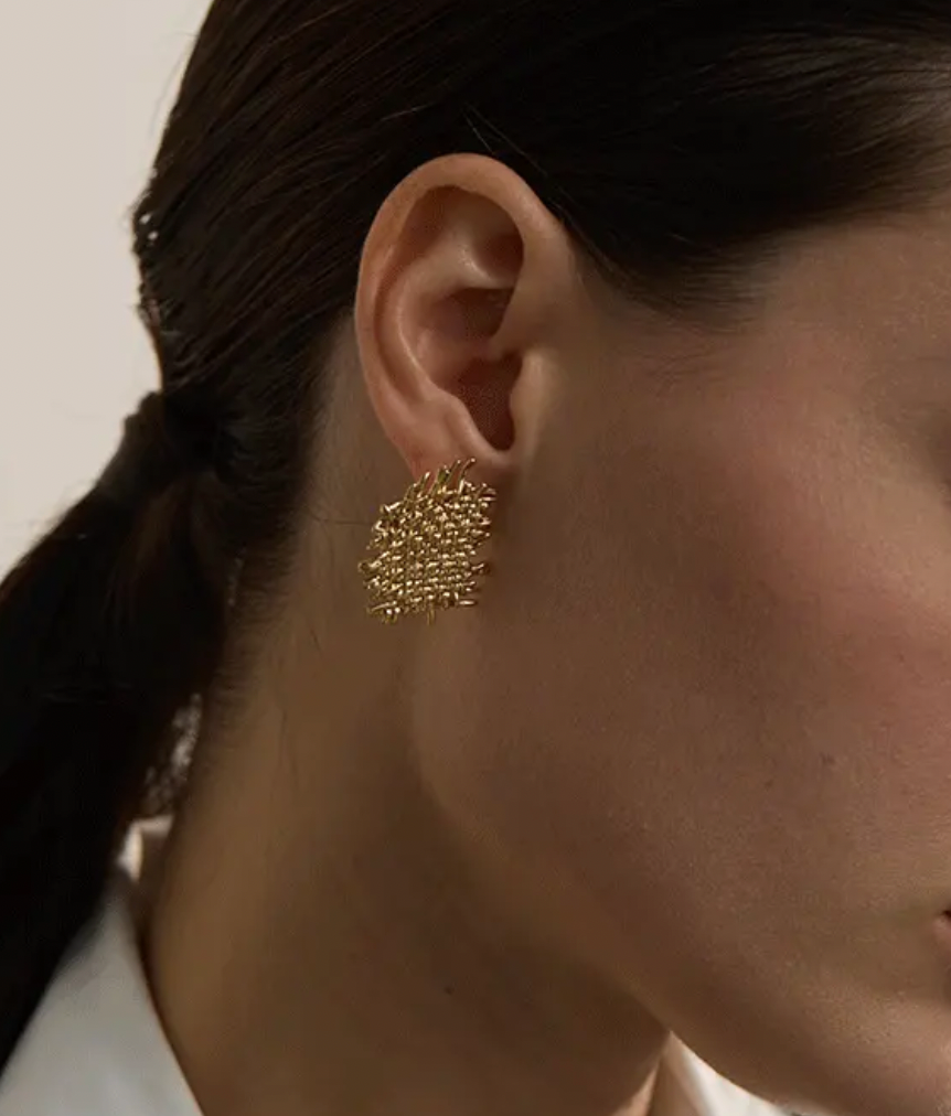 Unique Metal Geometric Statement Unusual 18K Gold Plated