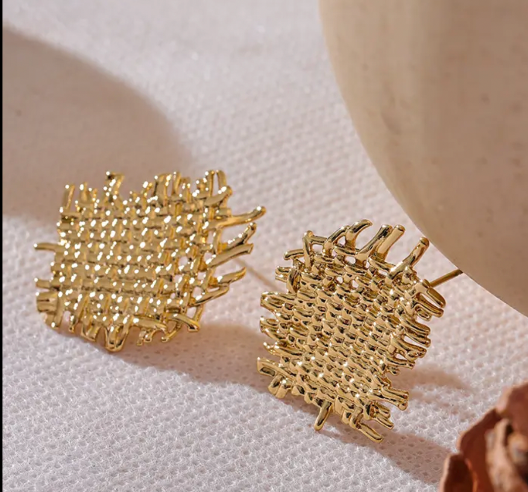 Unique Metal Geometric Statement Unusual 18K Gold Plated