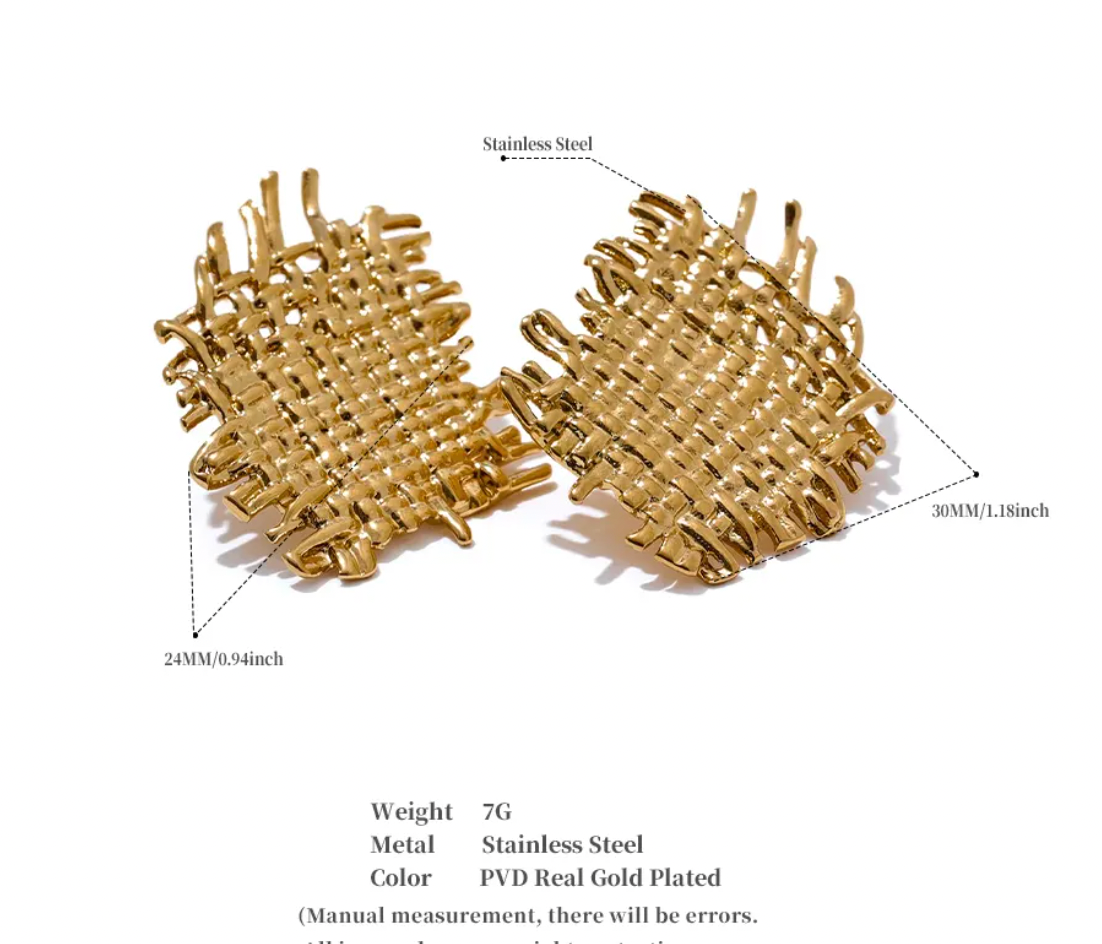 Unique Metal Geometric Statement Unusual 18K Gold Plated