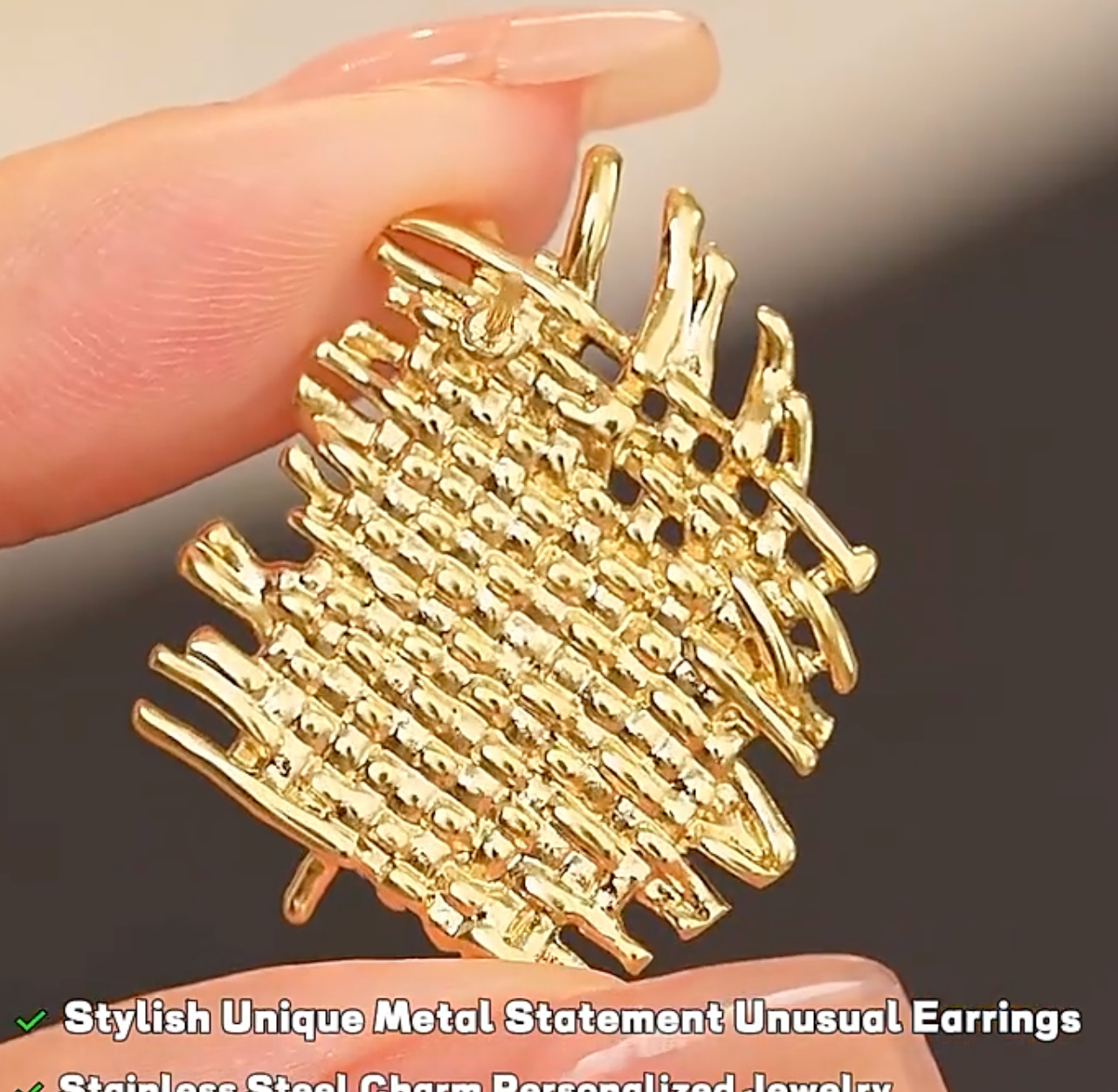 Unique Metal Geometric Statement Unusual 18K Gold Plated