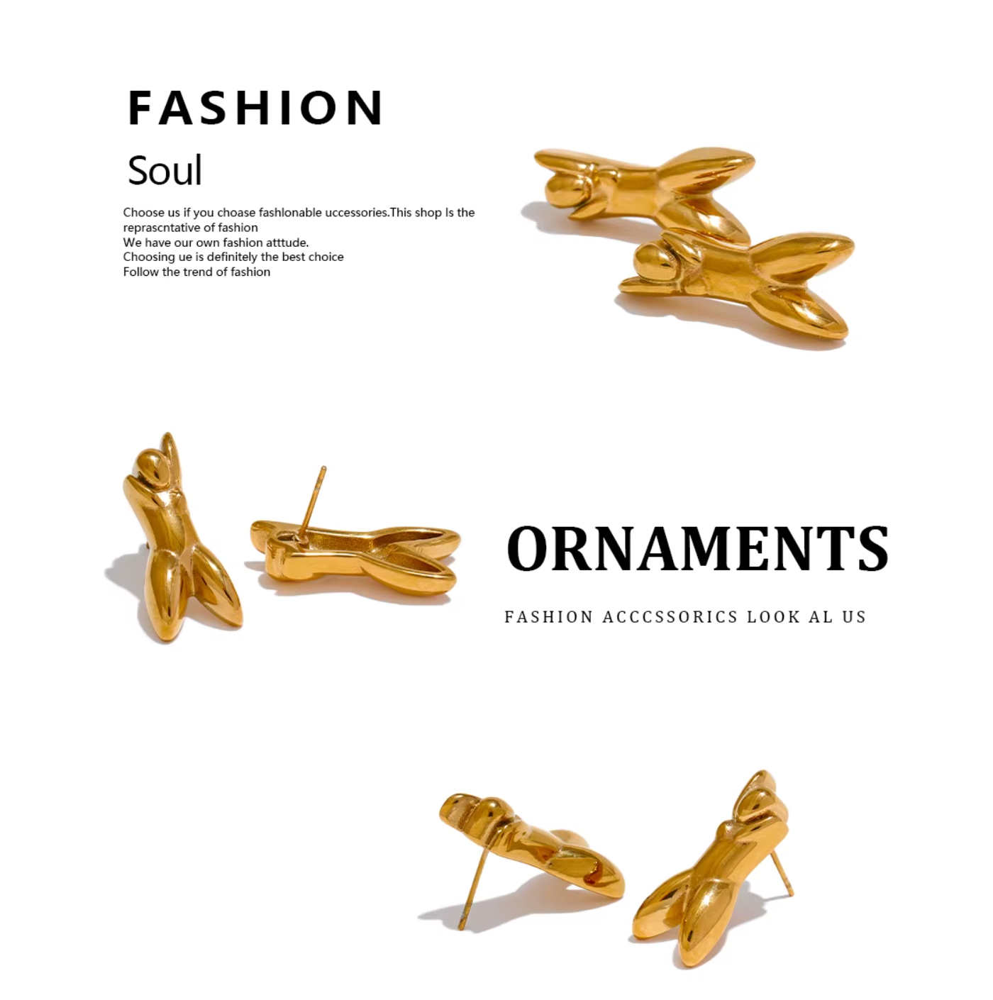 Abstract Human Stud Earrings 18K Gold Plated