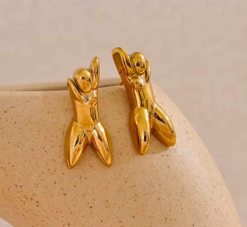 Abstract Human Stud Earrings 18K Gold Plated