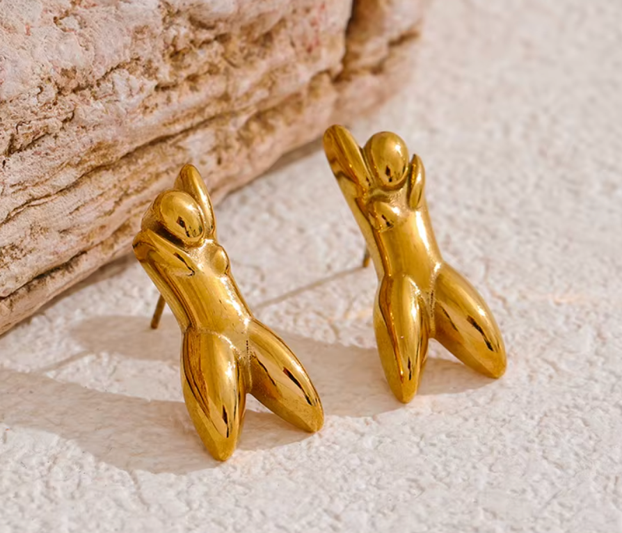 Abstract Human Stud Earrings 18K Gold Plated