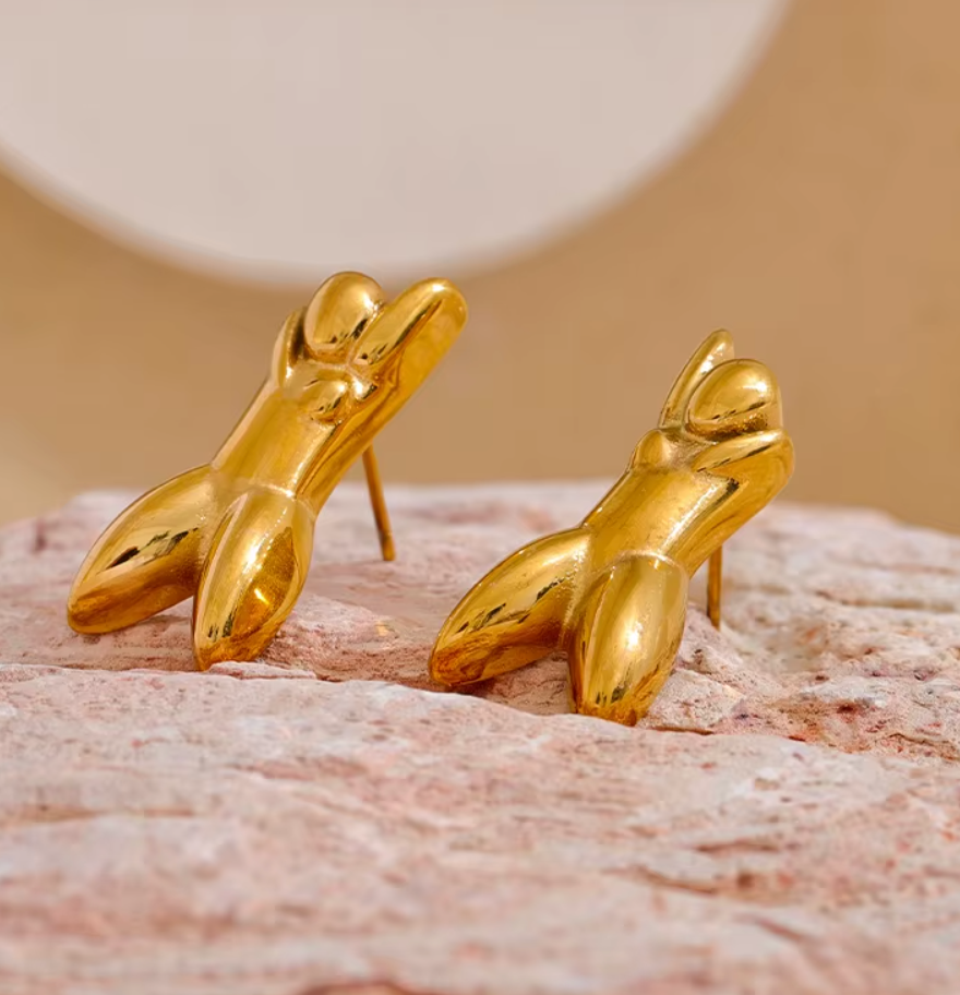 Abstract Human Stud Earrings 18K Gold Plated