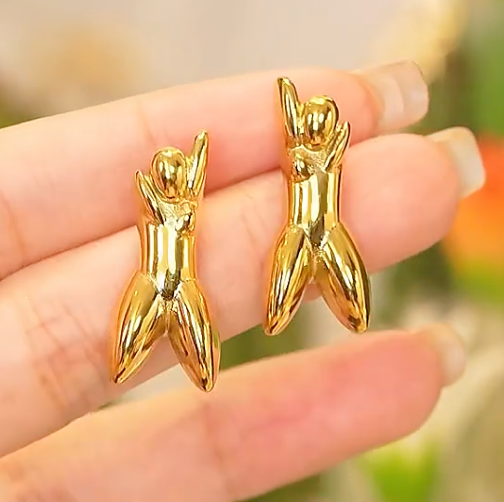 Abstract Human Stud Earrings 18K Gold Plated