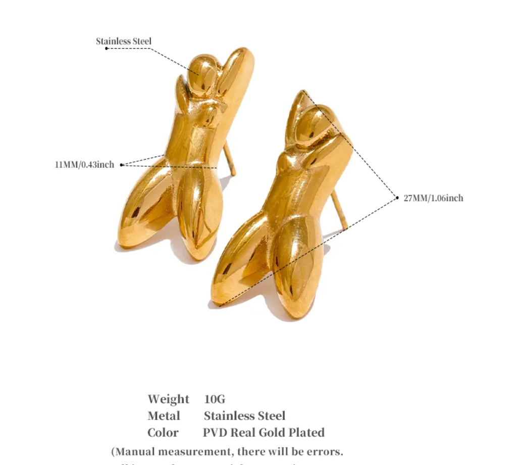 Abstract Human Stud Earrings 18K Gold Plated