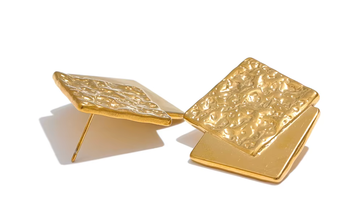 Hammer Square 18K Real Gold Plated Earrings