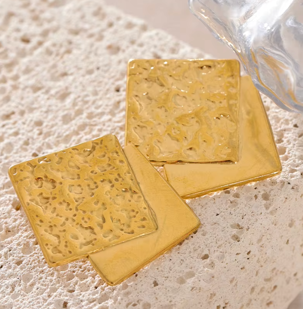 Hammer Square 18K Real Gold Plated Earrings