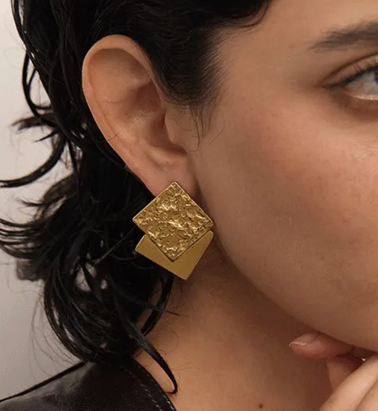 Hammer Square 18K Real Gold Plated Earrings