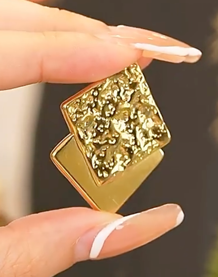 Hammer Square 18K Real Gold Plated Earrings