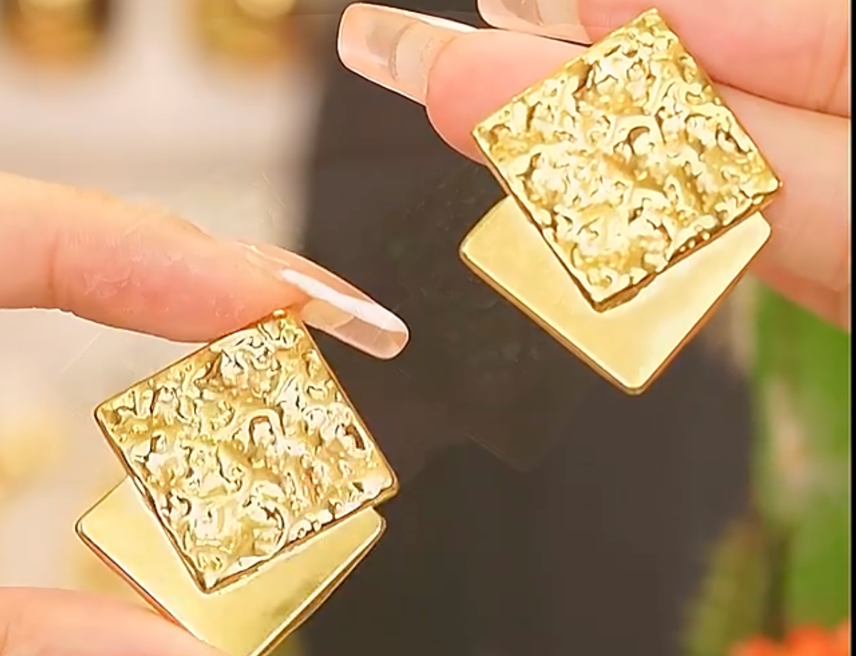 Hammer Square 18K Real Gold Plated Earrings