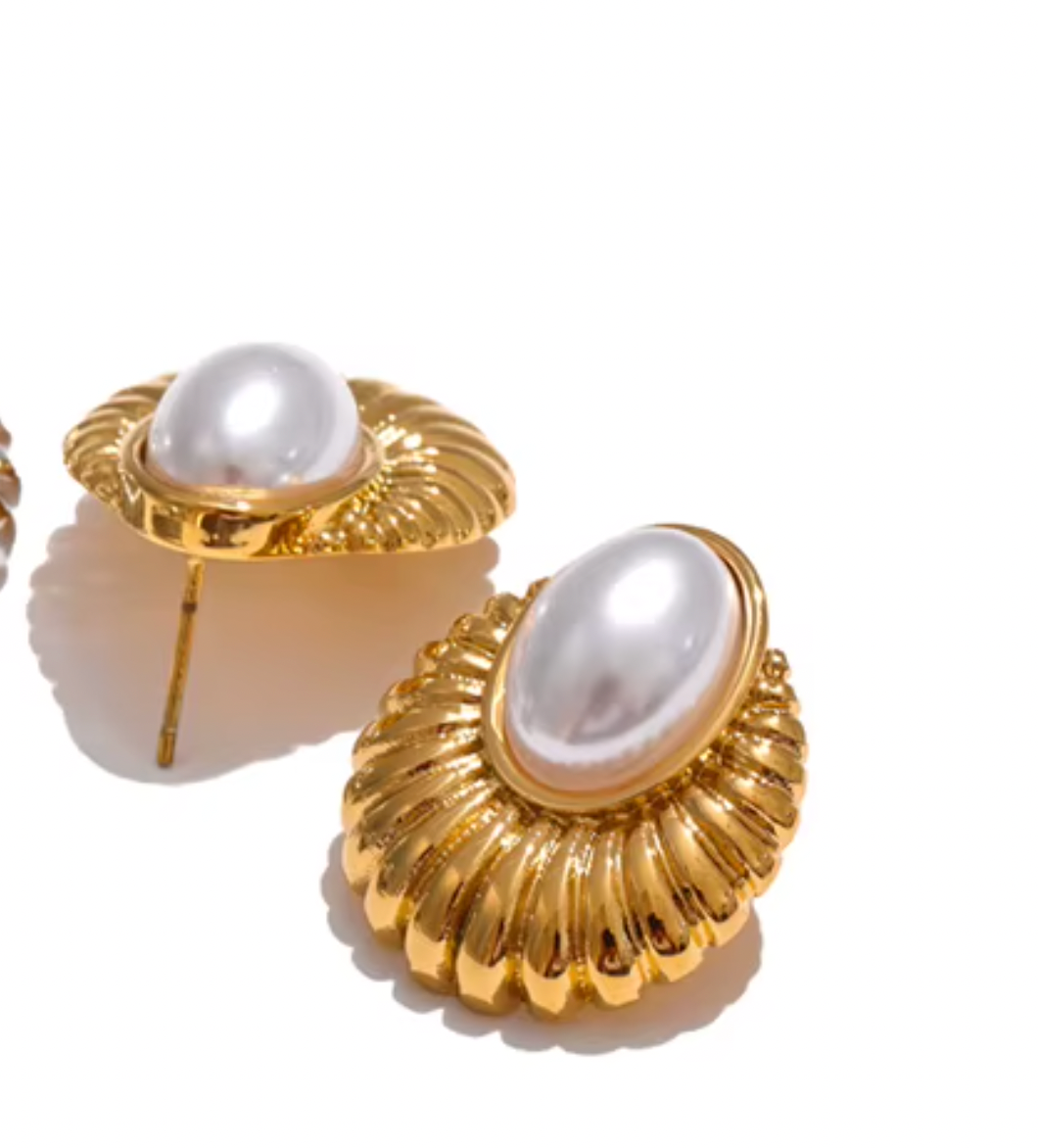 Simulated-Pearl 18K Real Gold Plated Earrings