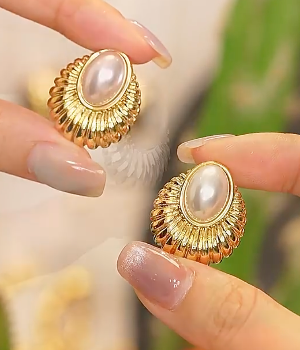 Simulated-Pearl 18K Real Gold Plated Earrings