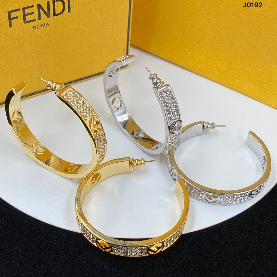 Copper micro-set with zircon F.F Hoop Earrings - 4.5cm