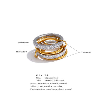 18K Gold Plated Stainless Steel Waterproof Stacked layer Cubic Zirconia Ring Set