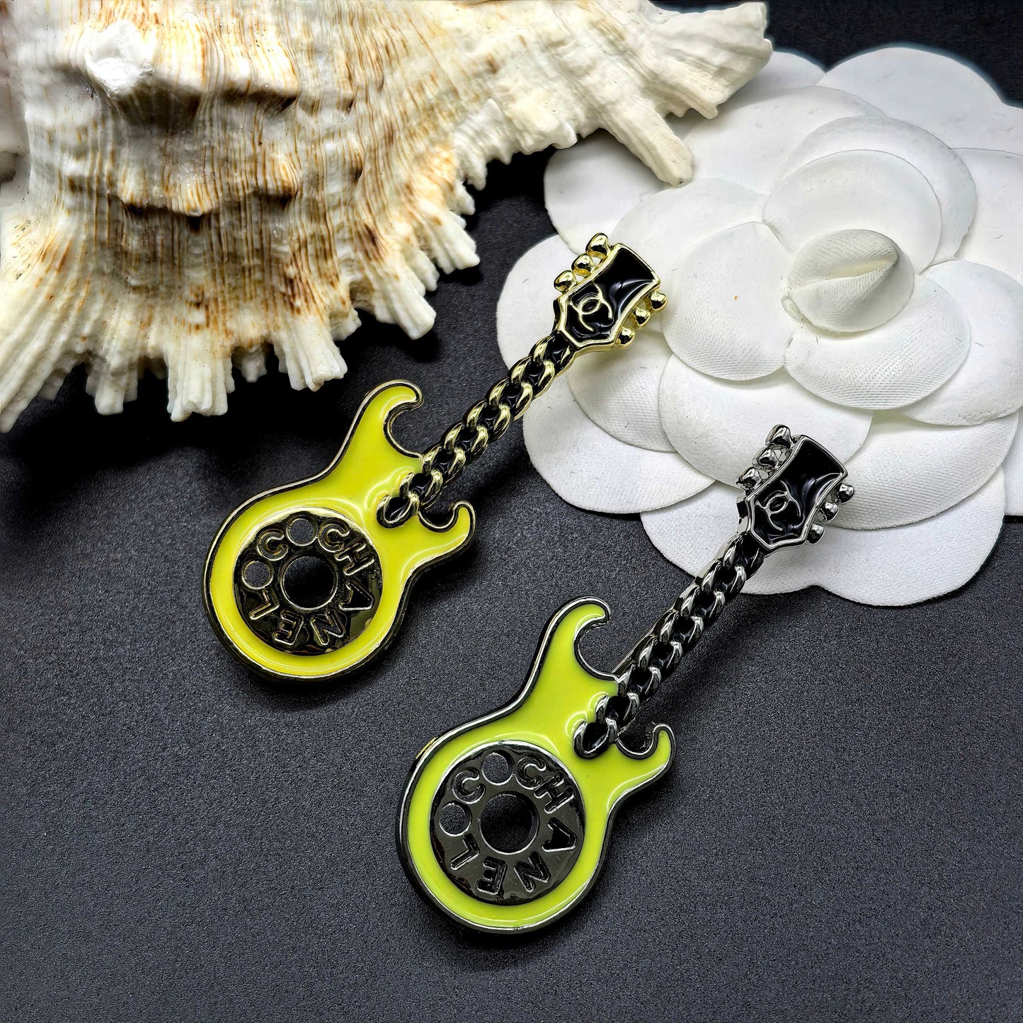 Luxury C.C Silver Guitar brooch