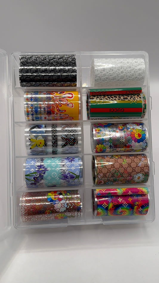 Luxury Designer-Inspired Nail Transfer Foil Set of(10 Rolls)- Bold set