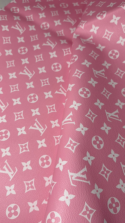 Luxury Pink LV Monogram Faux Leather Fabric – Designer-Inspired Finish
