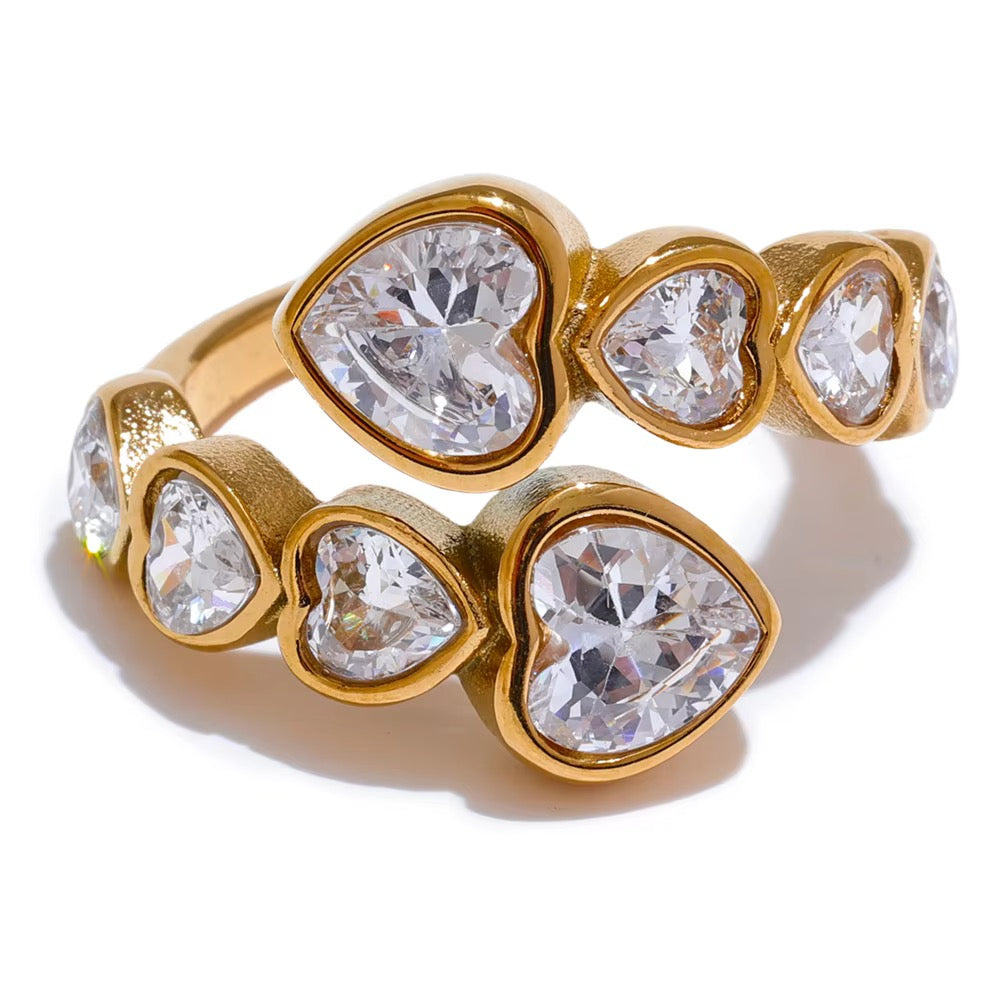 18K Real Gold plated Hypoallergenic Stainless Steel Cubic Zirconia Adjustable Ring