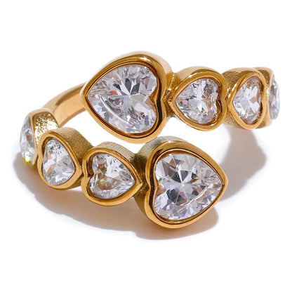 18K Real Gold plated Hypoallergenic Stainless Steel Cubic Zirconia Adjustable Ring