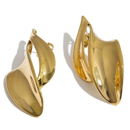 18K Gold Plated Waterproof Chunky Irregular Curved Wave Statement Stainless Steel DropEarrings