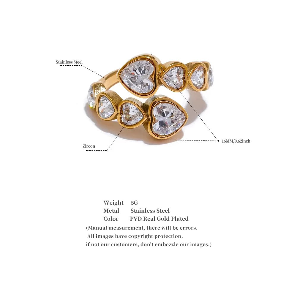 18K Real Gold plated Hypoallergenic Stainless Steel Cubic Zirconia Adjustable Ring