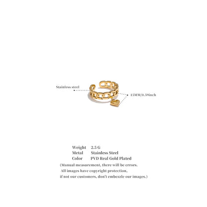 18K Gold Plated Hypoallergenic Chain Heart Adjustable Stainless Steel Ring