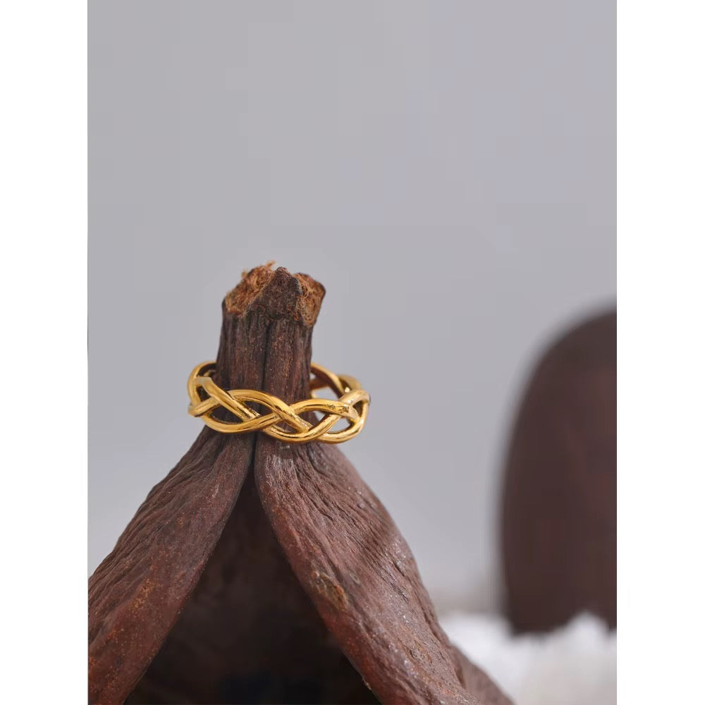 18K Gold Plated Woven Waterproof Stainless Steel Exquisite Adjustable Ring