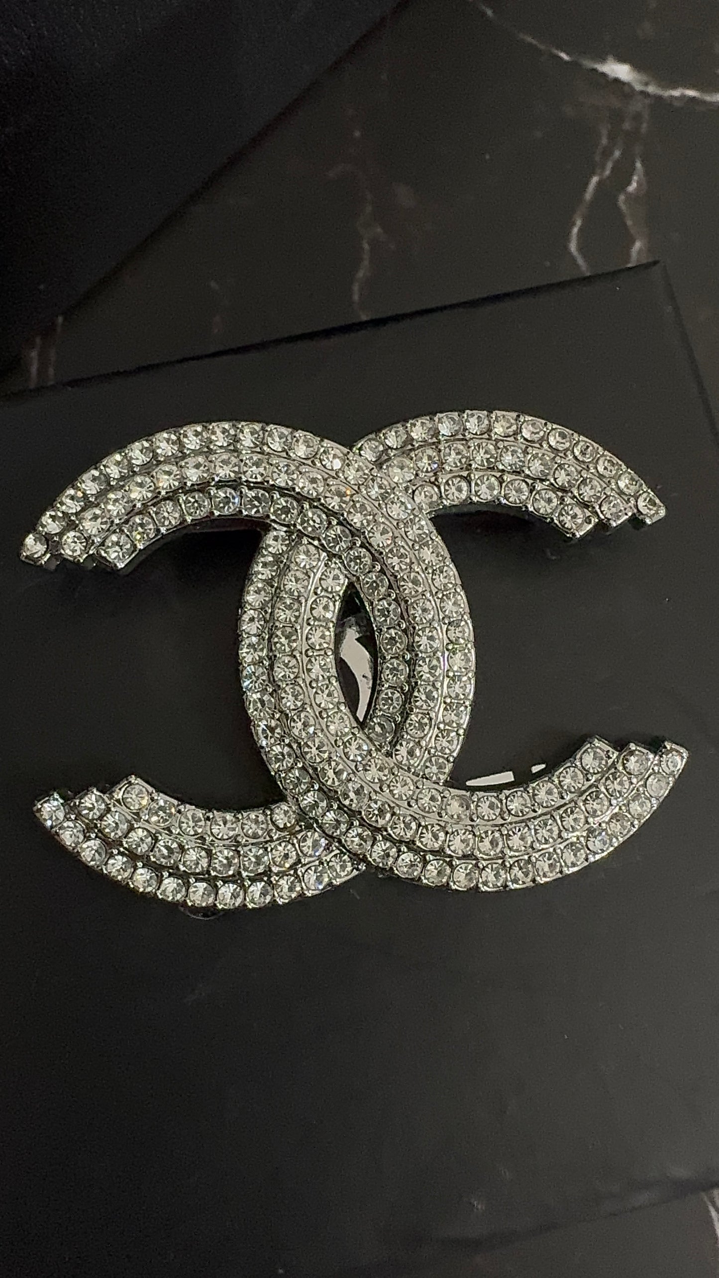 Silver Crystal CC Brooch Pin
