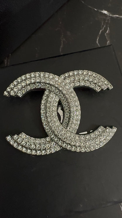 Silver Crystal CC Brooch Pin