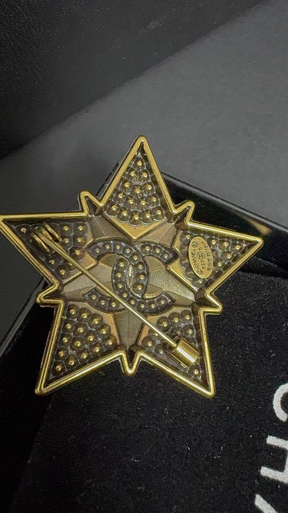 Luxury C.C Gold Star badge Brooch