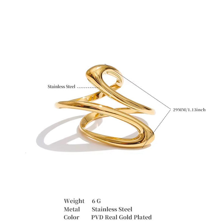 18K Gold Plated Spiral Waterproof Stainless Steel Adjustable Ring