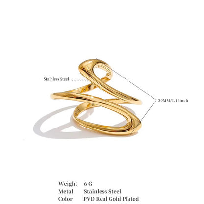 18K Gold Plated Spiral Waterproof Stainless Steel Adjustable Ring