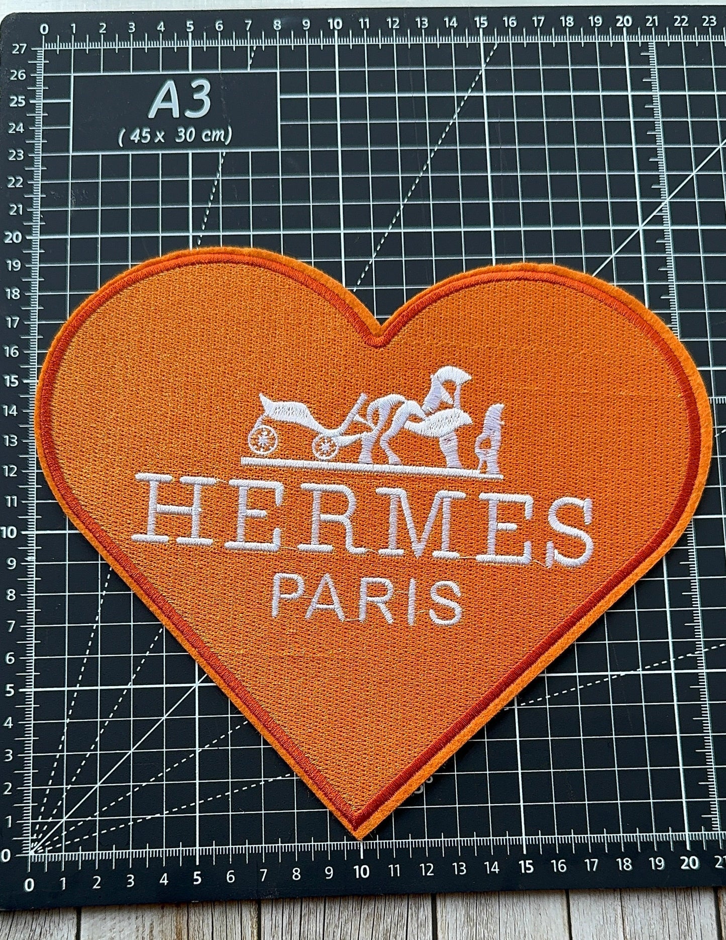 Orange Heart H. Iron-on Patch