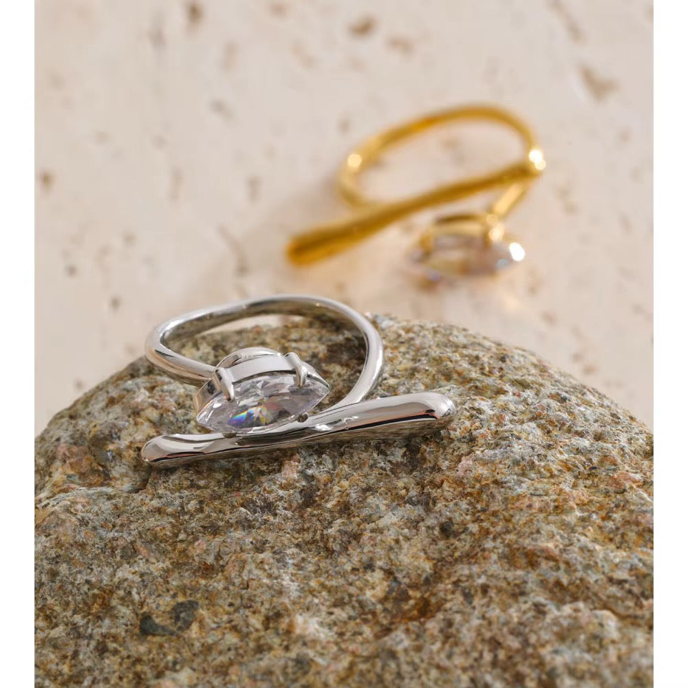 18K Gold Plated Hypoallergenic Dainty Stainless Steel Cubic Zirconia Adjustable Ring