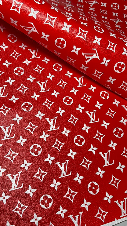 Luxury LV Monogram Faux Leather Fabric – Designer-Inspired Finish