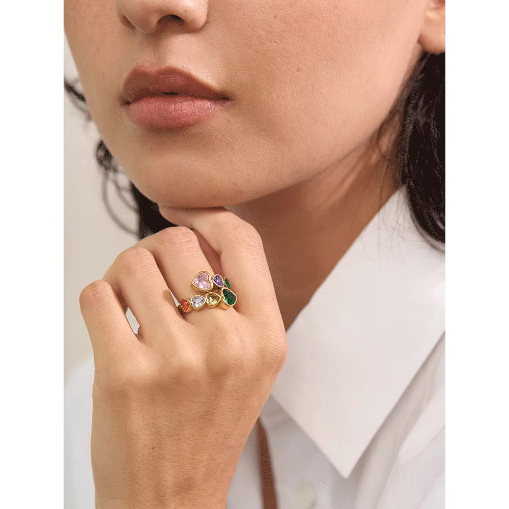 18K Real Gold plated Hypoallergenic Stainless Steel Cubic Zirconia Adjustable Ring